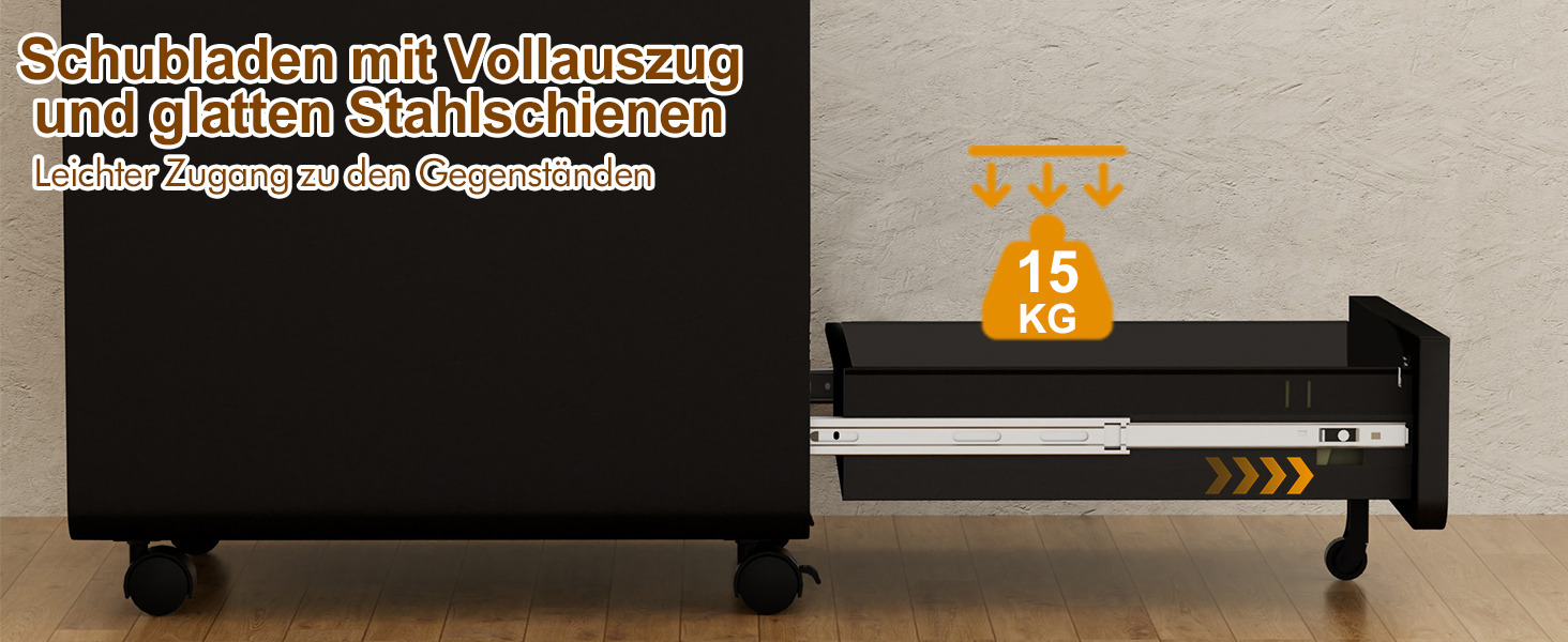 Роликовий контейнер HOMSTEEL з замком, 4 шухляди, металевий офісний шафка, чорний (46T x 40B x 64H cm)