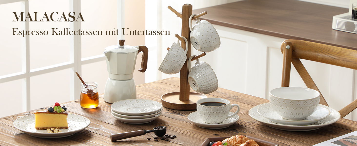 Набір посуду Malacasa LYDIA для 4 осіб (16 предметів): тарілки, чашки, чайний сервіз з рельєфом, бежевий