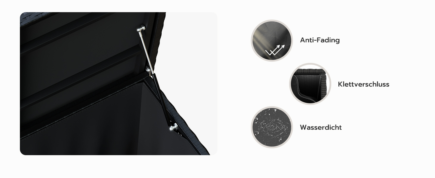 Скриня для подушок садових Polyrattan Amopatio 650л, водонепроникна, з газліфтом, чорна. Ящик для зберігання для саду та балкону