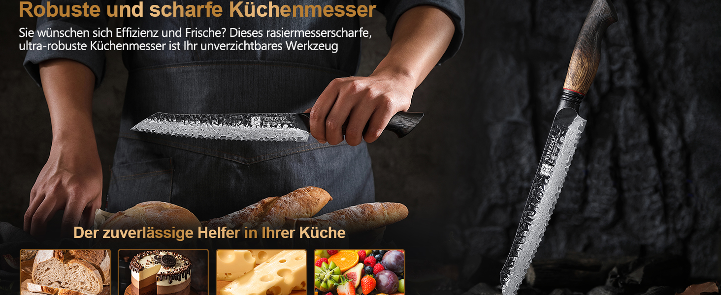 Ніж кухарський XINZUO Damaststahl серії Mo, 19.3 см - професійний, з лезом з дамаської сталі, кухонний ніж, мультифункціональний, з ергономічною ручкою з білого дуба