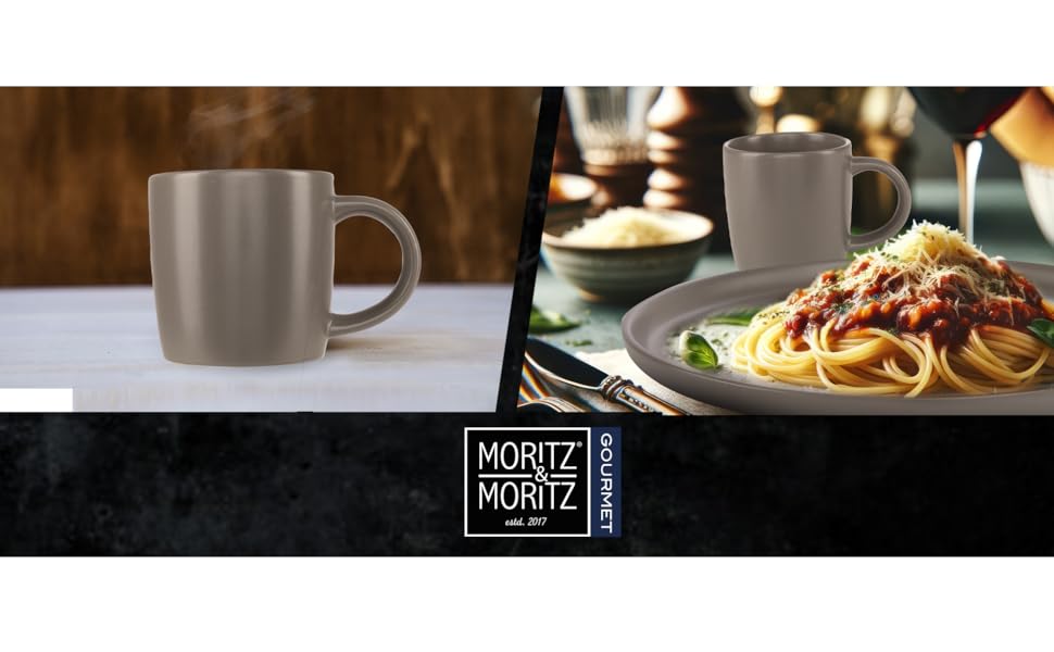 Набір кавових чашок Moritz & Moritz NORDIC, 6 шт., сірий колір, 300 мл, з ручкою, з якісного порцелянового каменю