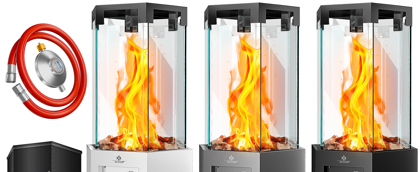 Газовий обігрівач KESSER® 4/8 кВт з П'єзозапалюванням, регулятором тиску газу та захисним кожухом. 360° обертання, захист від перекидання. Підходить для тераси, вулиці. Колір: антрацит.