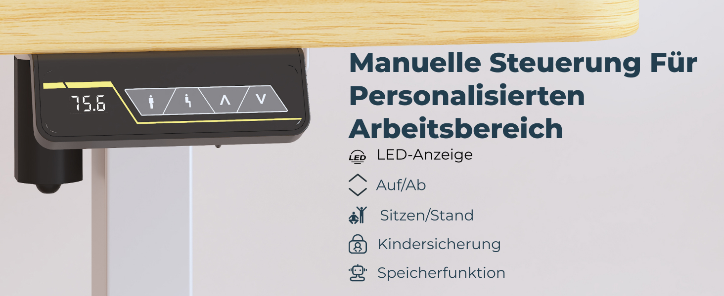 Регульований стіл FQ1 160x60 см з електропідйомом, з стільницею, для стоячи роботи, з комп'ютерним столом, гачком, блокуванням для дітей, функцією пам'яті для офісу та дому - Ahorn 160 x 60 см Білий + Ahorn