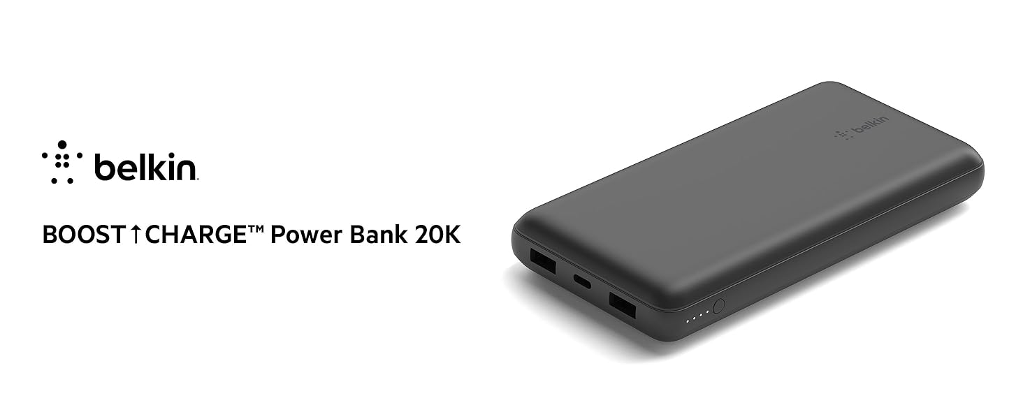 Портативний зарядний пристрій Belkin USB-C 20 000 мАг Power Bank з USB-C/USB-A для iPhone та інших пристроїв - чорний