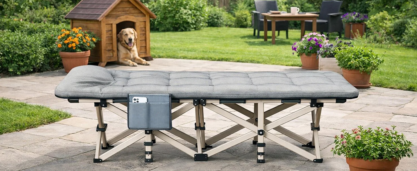 Розкладне кемпінгове ліжко CALIYO, польове ліжко для гостей до 200 кг, 190 x 68 x 40 см, з сумкою для зберігання, світло-сіре