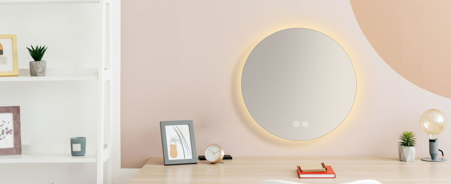 Круглий дзеркало для ванної кімнати з підсвічуванням S'AFIELINA 60 см LED з сенсорним вимикачем, 3 кольори світла (теплий, нейтральний, холодний), регулювання яскравості, 60x60 см