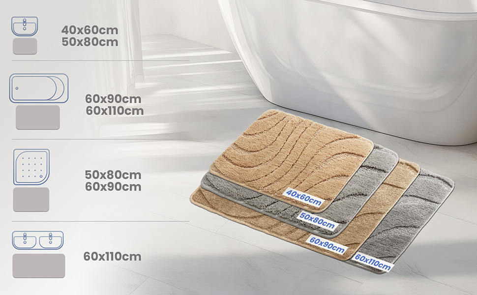 Набір килимків для ванної кімнати VOUNOT 2 шт. з мікрофібри, м'який, швидковисихаючий, 60x90 см, сірий
