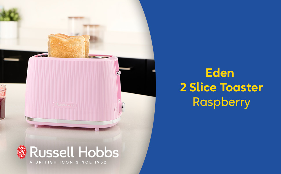 Тостер Russell Hobbs Eden для 2 скибок, рожевий - 6 режимів підсмажування, розморожування, підігрів, підйом, лоток для крихт, тримач для булочок