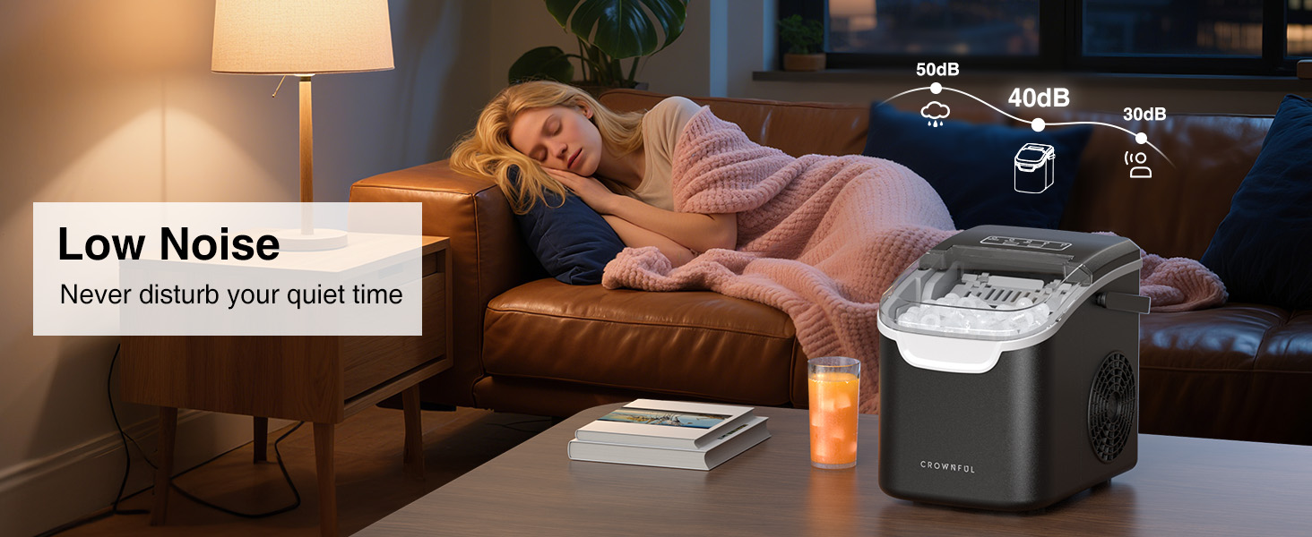 Crownful Машина для льоду портативна (Чорна) - Швидке виробництво льоду для дому та офісу