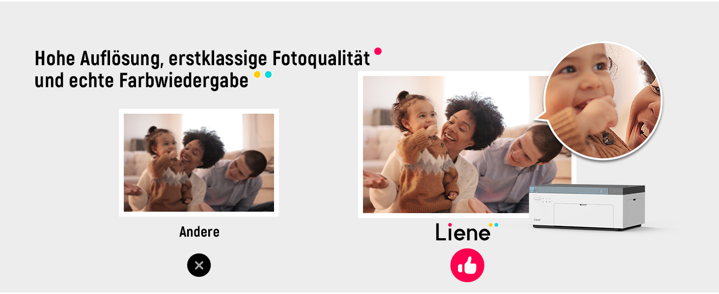 Портативний фотодрук для смартфонів Liene (10x15 см) + 2 пачки фотопаперу (20+80 листів), WiFi, сумісний з iPhone/Android/PC, 300 DPI, кольорова сублімація, білий