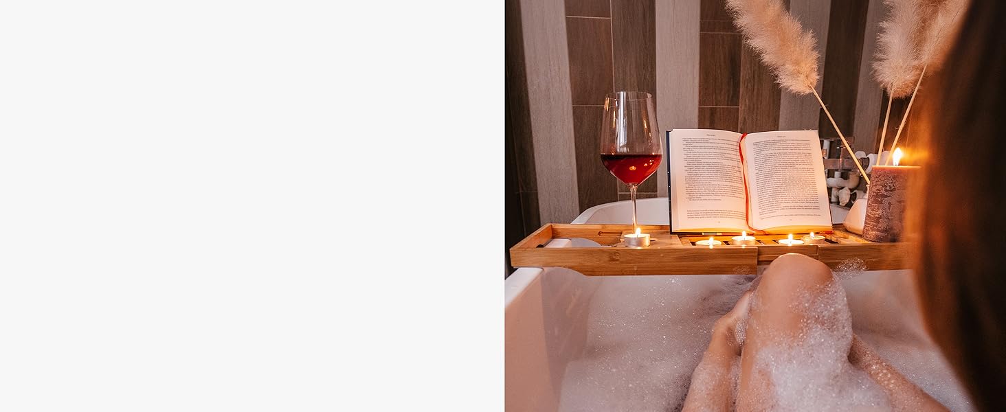 Підставка для ванни з бамбука Floordirekt, регульована, з полицею для книг, висувна, Oklahoma