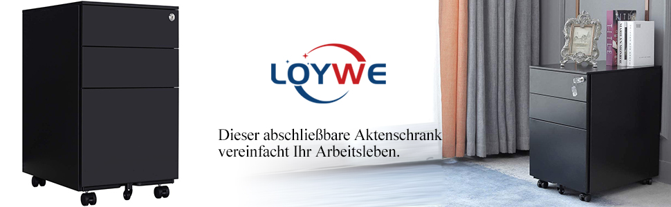 Шафа для документів, офісна шафа з 3 висувними ящиками, коліщатками, анти-перекидання, 50x39x60 см (Чорний)