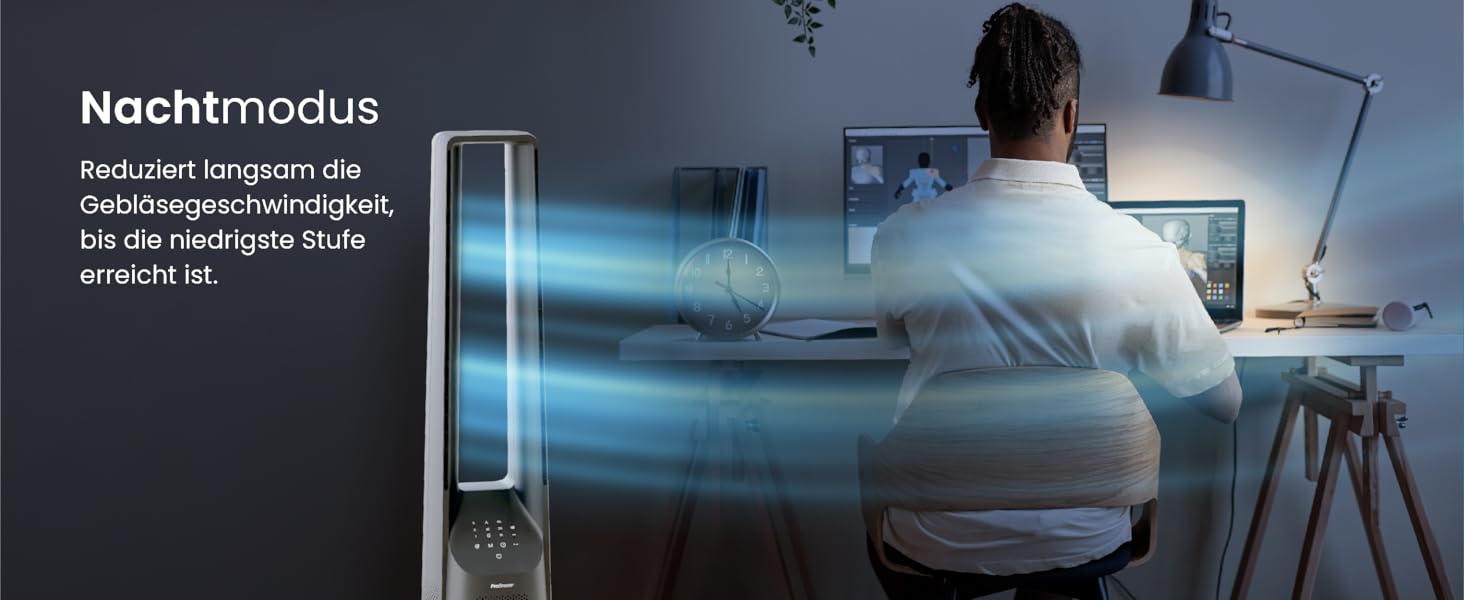 Pro Breeze Tower Fan 101 см без лопатей - вентилятор з LED дисплеєм, 6 швидкостей, 5 режимів, автоколивання 60°, таймер 7 годин (пульт, срібний)