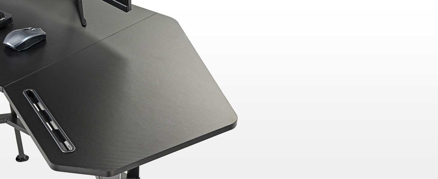 Ігровий стіл EUREKA ERGONOMIC 160x74 см - великий стіл у формі крила для ігор, ПК, дому, офісу, стрімінгу. 2 слоти для iPad. Чорний.