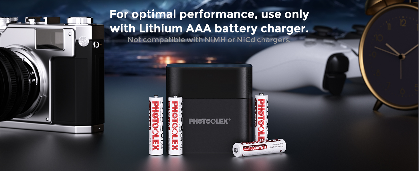 Набір акумуляторів PHOTOOLEX AAA Li-ion 1300mWh (8 шт.) з зарядним пристроєм, перезарядні літієві батарейки
