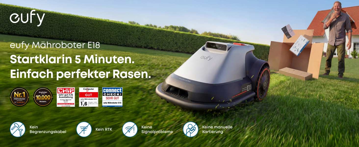Робот-газонокосилка Eufy E15 без дроту, для саду до 800 м², TrueVision, Smart-навігація, уникнення перешкод, керування через додаток