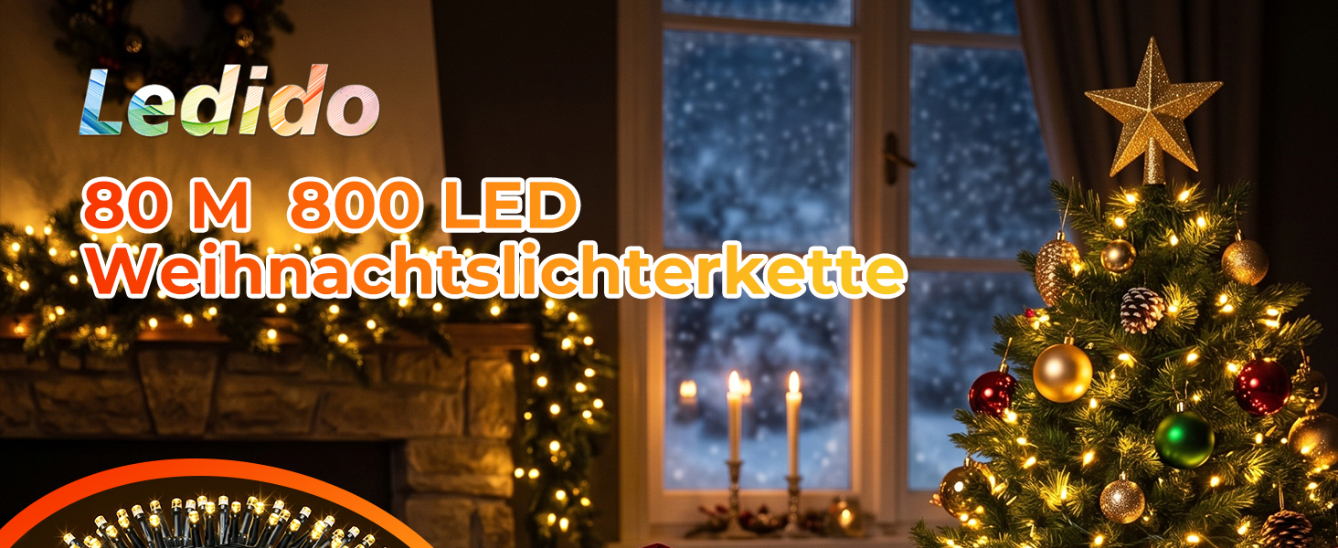 Світлодіодна гірлянда 50м 800 LED (теплий/холодний білий), водонепроникна, з димером та 8 режимами роботи, зелений дріт, для вулиці та дому