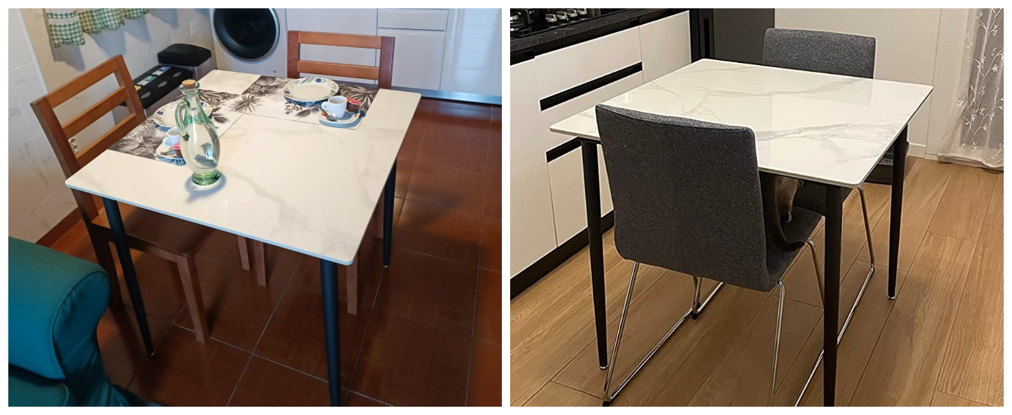 Стіл кухонний FATIVO, 80x80 см, білий глянцевий, для 2 осіб, з металевими ніжками, скандинавський стиль