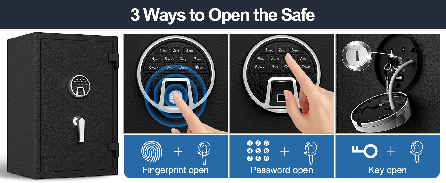 WASJOYE Вогнетривний сейф з біометричним замком, сейф для дому, офісу, готелю з цифровою клавіатурою та зарядкою Type-C (28L)