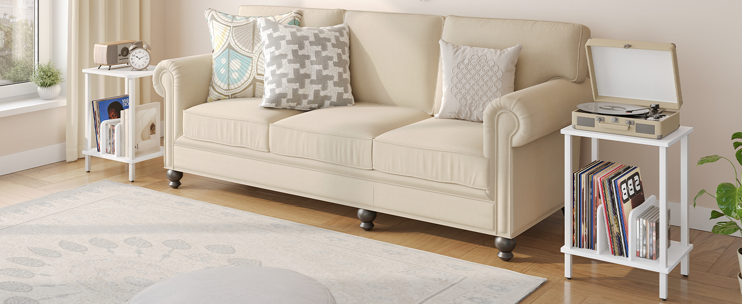 HOOBRO Стійка для програвачів, полиця для платівок, приліжкова тумбочка, полиця для платівок з перегородками, органайзер для платівок, до 100 альбомів, для вітальні, EBK05RS01 (Білий)