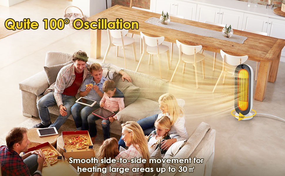 Електричний обігрівач Nictemaw 2000W з керамічним нагрівачем, 3 режими, захист від перекидання, таймер 12 год, осциляція 100°, пульт ДУ, для дому та офісу, білий