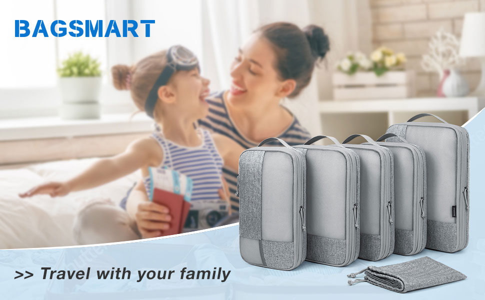 Набір компресійних органайзерів для подорожей BAGSMART (6 шт), міцні пакувальні куби для валізи та ручної поклажі, сірі