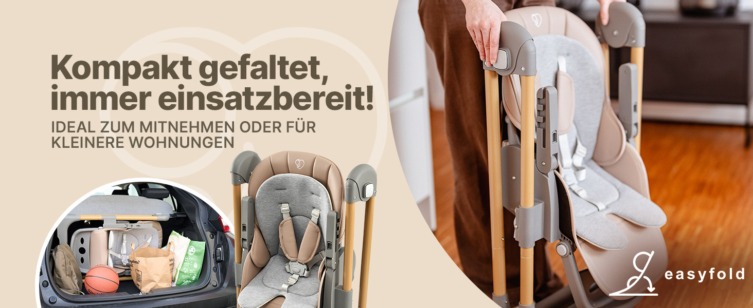 Дитячий стільчик LepiBaby FlexiCo з регулюванням висоти та функцією лежання для новонароджених, складний, зелений | Дитячий стільчик, крісло-гойдалка для дітей від народження до 3 років