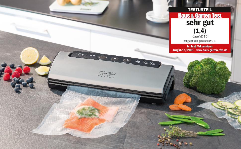 Вакууматор CASO VC15 для продуктів харчування з функцією герметизації та набором професійних пакетів