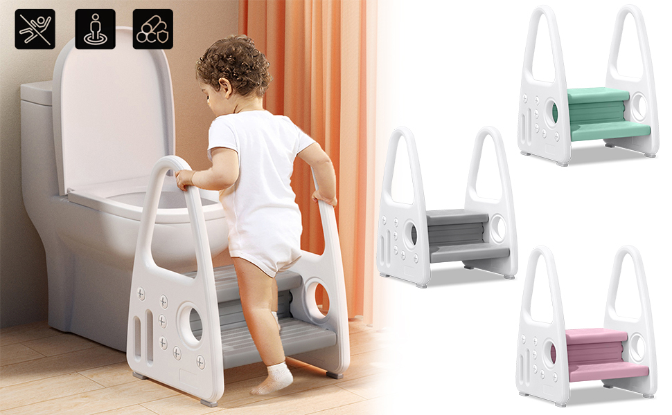 Детский табурет-лесенка 2 ступени, пластиковый, для ванной, спальни, кухни, детской комнаты, розовый