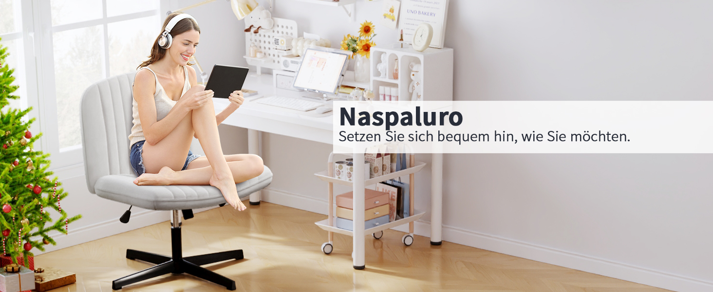 Офісне крісло без підлокітників Naspiro, сіре, з тканини, регульоване по висоті, поворотне на 360°, з функцією гойдання