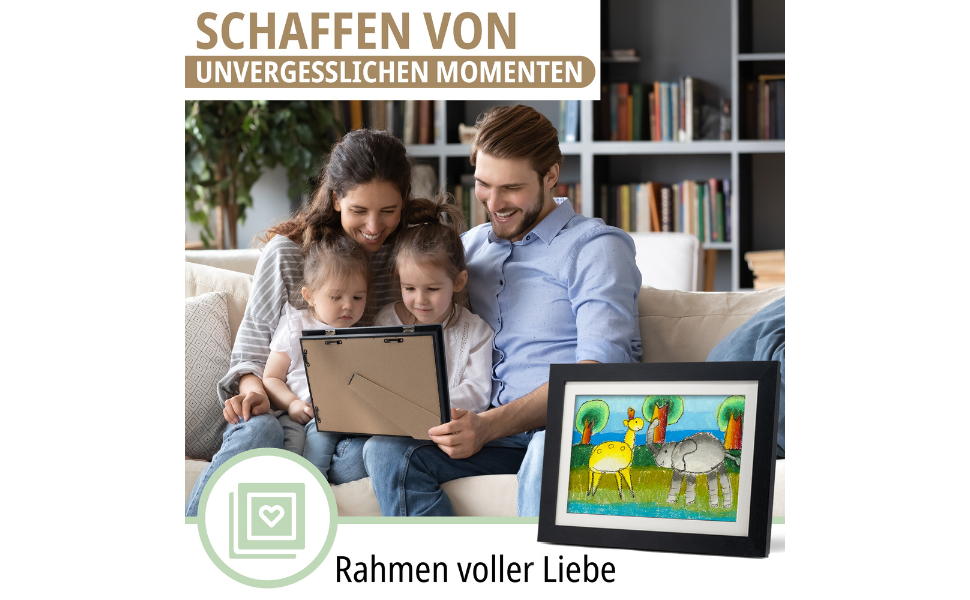 Рамки для дитячих малюнків KIYARI A4, 2 шт. (білі) + 2 шт. (чорні). Набір для зберігання 150 малюнків. Міцне дерево, безпечне скло, ідеально для школи, дитячої кімнати та творчих проєктів.