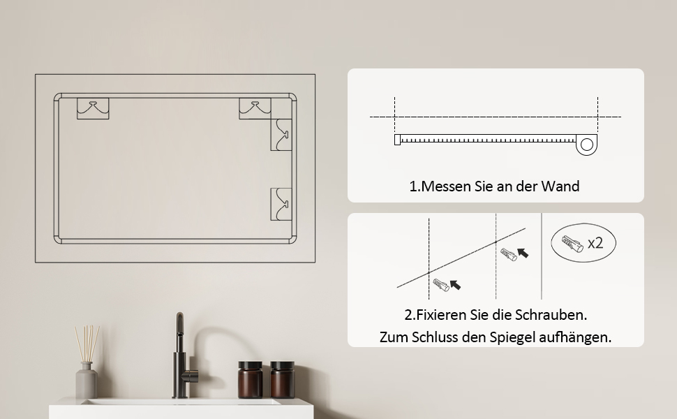 LED дзеркало для ванної кімнати з підсвічуванням 40x60 см, сенсорне керування, 3 кольори світла, IP67, енергозберігаюче A++