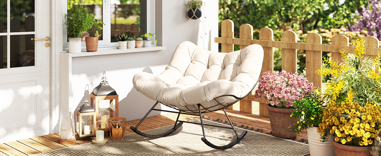 Крісло-гойдалка COSTWAY для саду, балкона та дому, зелене, з подушкою, вантажопідйомність 205 кг