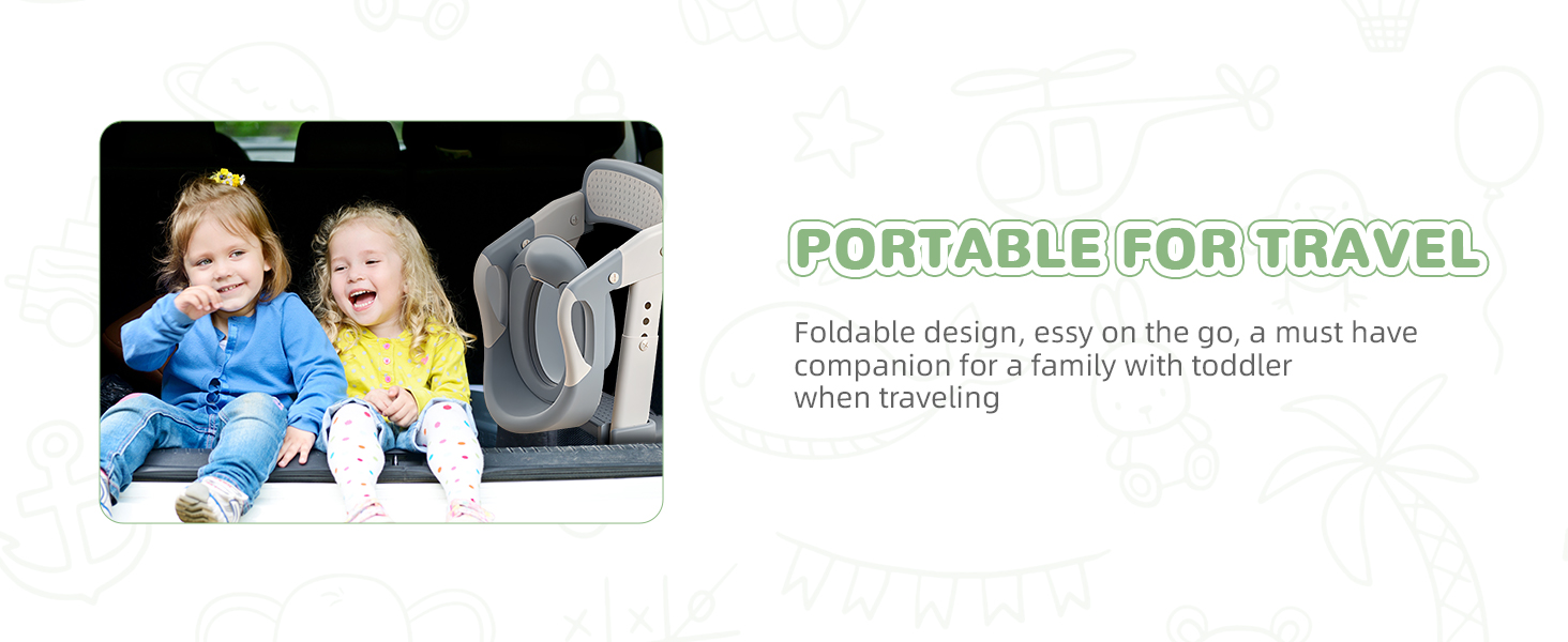 Універсальний дитячий сидіння-сходинка для унітазу 2-в-1 з PU-покриттям, регульована висота, складна конструкція, антиковзке покриття та захист від бризок