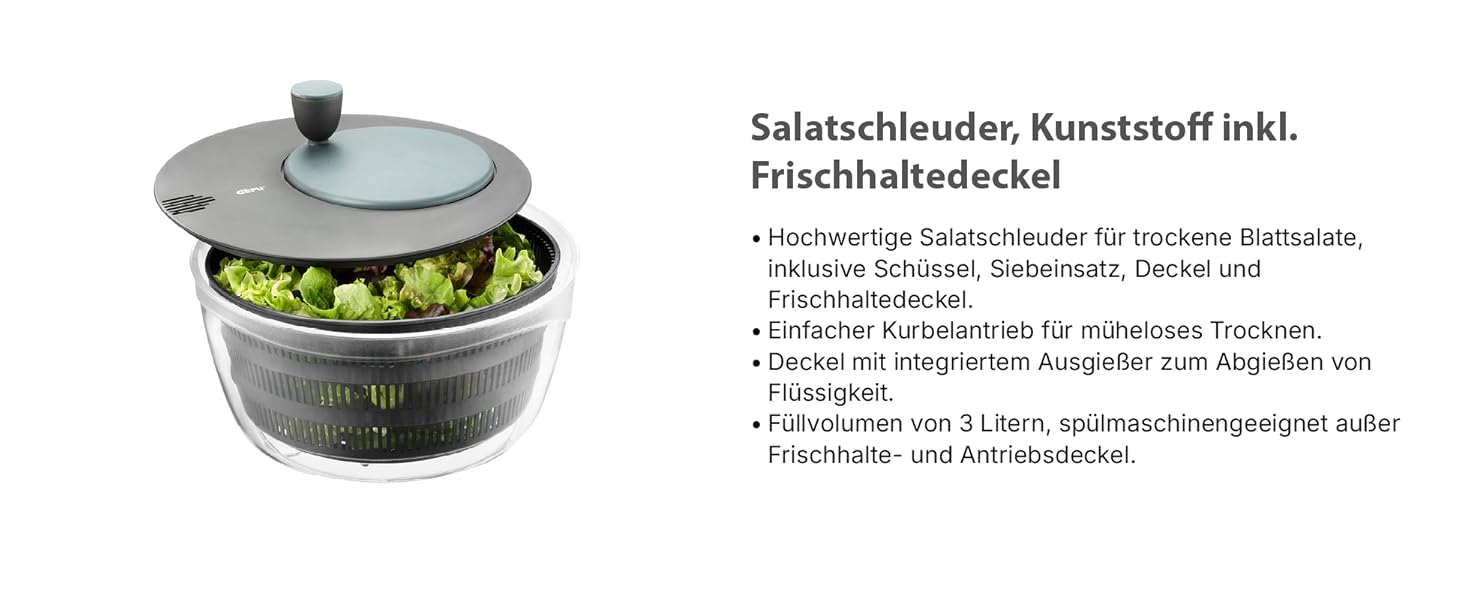 Салатниця GEFU з відром та кришкою для зберігання, 3л, чорно-сіра