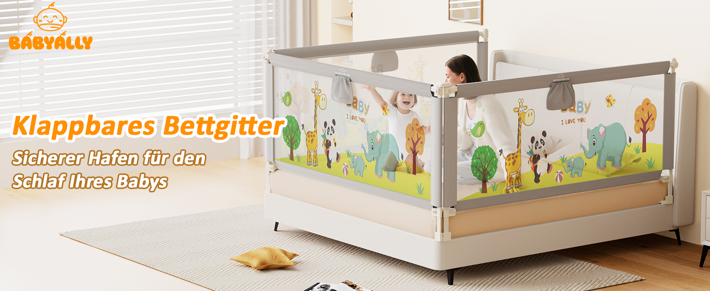 Бортики для ліжка дитячі 3 шт. (2x200 см + 1x180 см) складні, захист від випадання, малюнок 'Джунглі', для малюків та дітей