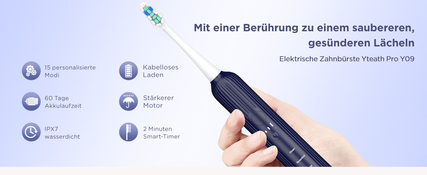 Електрична зубна щітка Sonic для дорослих та дітей, 5 режимів чищення, 8 насадок, блакитна