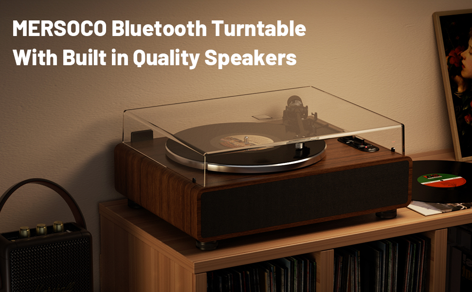 Bluetooth програвач вінілу з вбудованим динаміком, HiFi вініловий програвач з пасовим приводом, магнітною головкою AT-3600L, AUX (RCA), 2 швидкості
