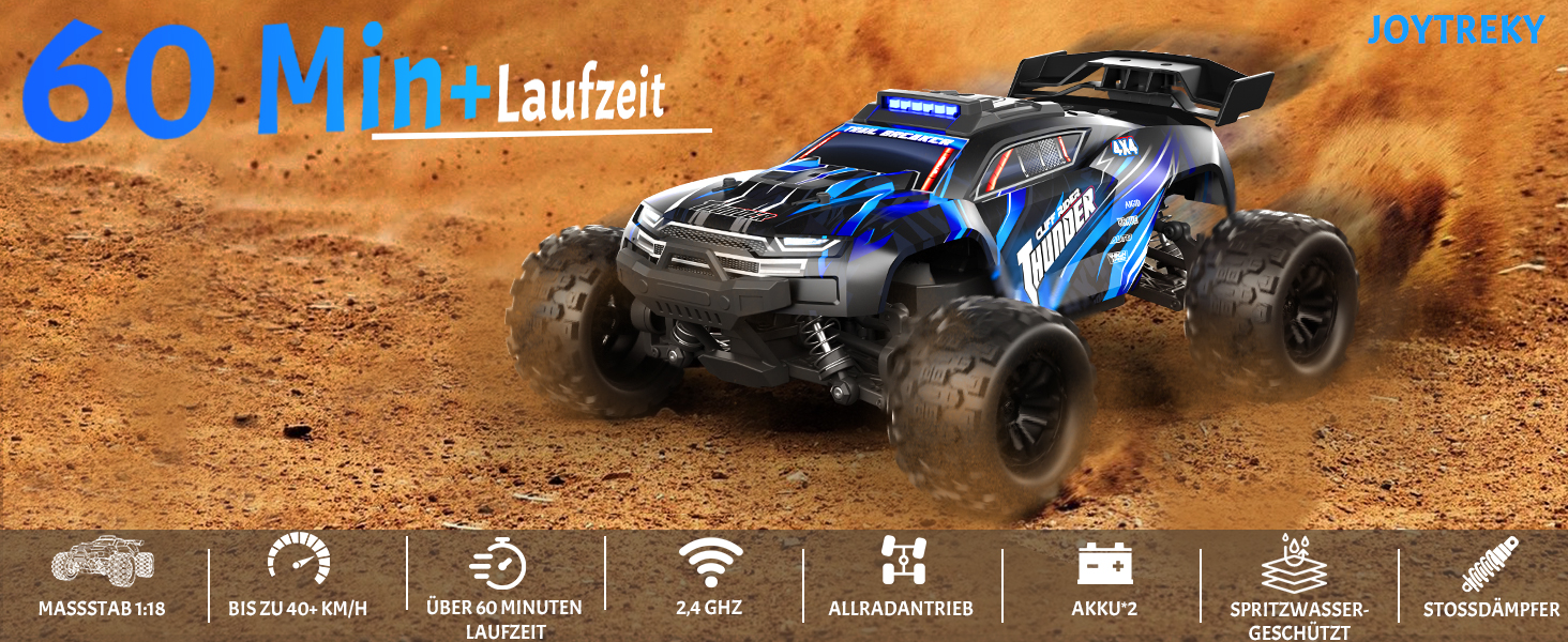 Радіокерований позашляховик 1:18 4WD, 40 км/год, 2.4 GHz, синій - для дітей та дорослих, з двома акумуляторами