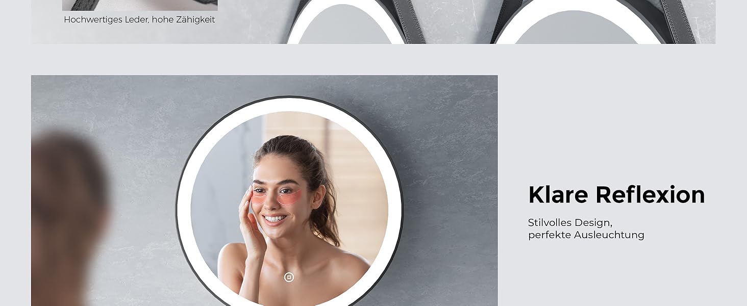 Круглий дзеркало для ванної кімнати з підсвічуванням 60см, LED дзеркало з регулюванням яскравості, сенсорне керування, чорна рама, знімна стрічка, 6500K (холодне світло)