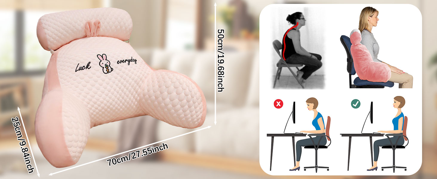 Лежанка-подушка для читання, 70x50 см, велика, для дорослих, з підголовником та підлокітником, зручна подушка для читання в ліжко/диван (Рожева, X-Large)