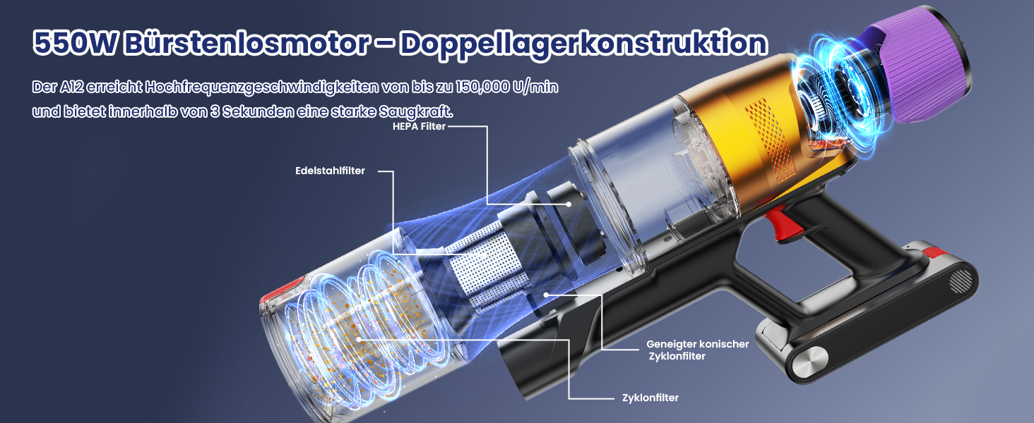 Бездротовий пилосос Linkfly A12 з функцією миття підлоги, 8-в-1, 48Kpa, 550W, 70Min, сенсорний екран, контейнер 1,5L, док-станція для стін, підходить для килимів/авто/шерсті домашніх тварин, фіолетовий