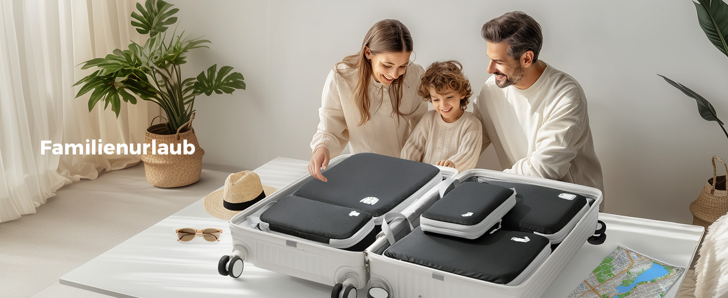 Набір органайзерів для валізи та рюкзака з компресією, водонепроникні пакувальні куби для подорожей, 8 предметів, чорний