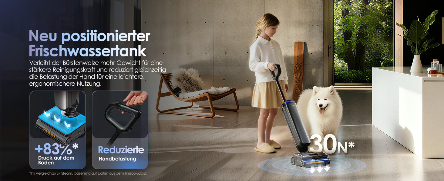 Tineco Floor One S9 Artist Steam Pro: Акумуляторний пилосос для вологого та сухого прибирання, 22000 Па, анти-заплутування, сушка гарячим повітрям 85°C, 50 хв роботи, для твердих поверхонь, шерсті тварин