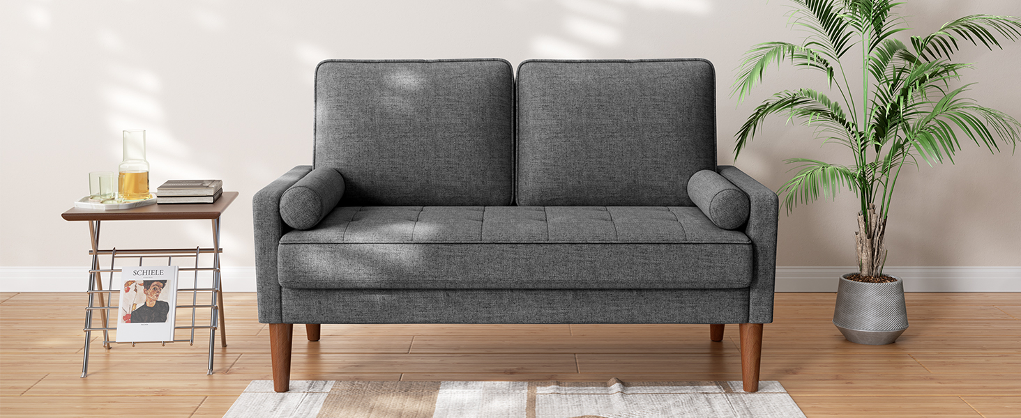 Диван Vesgantti 2-місний, 121 см, сучасний, з 2 подушками, сірий, для вітальні/квартири/офісу