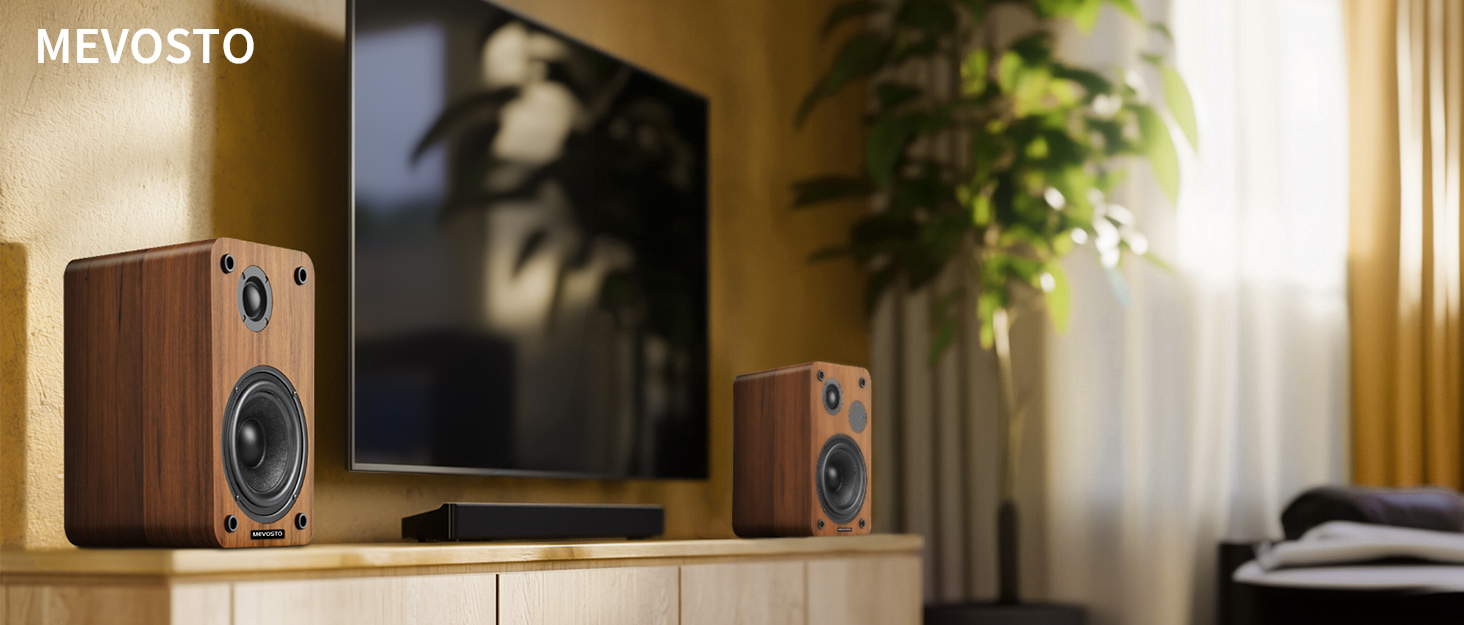 Активні полочні колонки 36W RMS, бездротові Bluetooth 5.4 динаміки для ПК з 5-дюймовим вуфером, USB-цифровим аудіо, регулюванням басів та високих частот, студійні монітори з RCA для вінілового програвача та ТВ, дерево