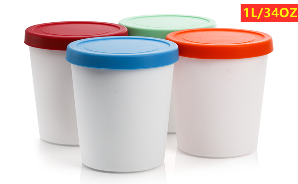 Контейнери для морозива Peohud, 4 шт, 1 л, з силіконовою кришкою, BPA-free, для дому та морозильної камери