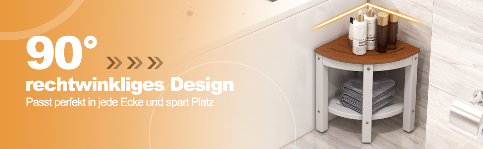 Лавка для душу Costway з поличкою, коричнево-біла, 32.5x32.5x43.5 см, до 165 кг