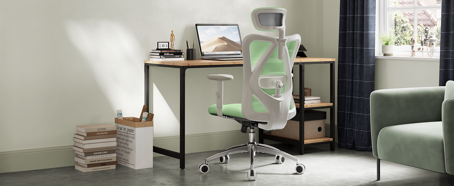 SIHOO Ергономічне крісло для офісу, обертовий стілець з регульованою поперековою підтримкою, підголовником та підлокітниками, регулюванням висоти та функцією гойдання, для здоров'я спини, до 150 кг