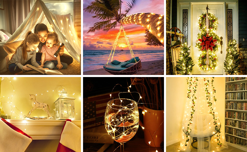 Ланцюжок прикрас з LED-лампочками, 100 LED, 10 м, 8 режимів, пульт дистанційного керування, таймер, теплий білий, диммування, акумуляторний, водонепроникний, для святкування Різдва